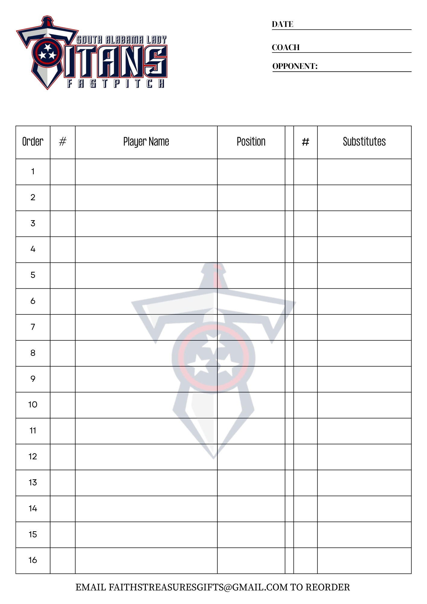 Custom Line-up Cards 20 Sets