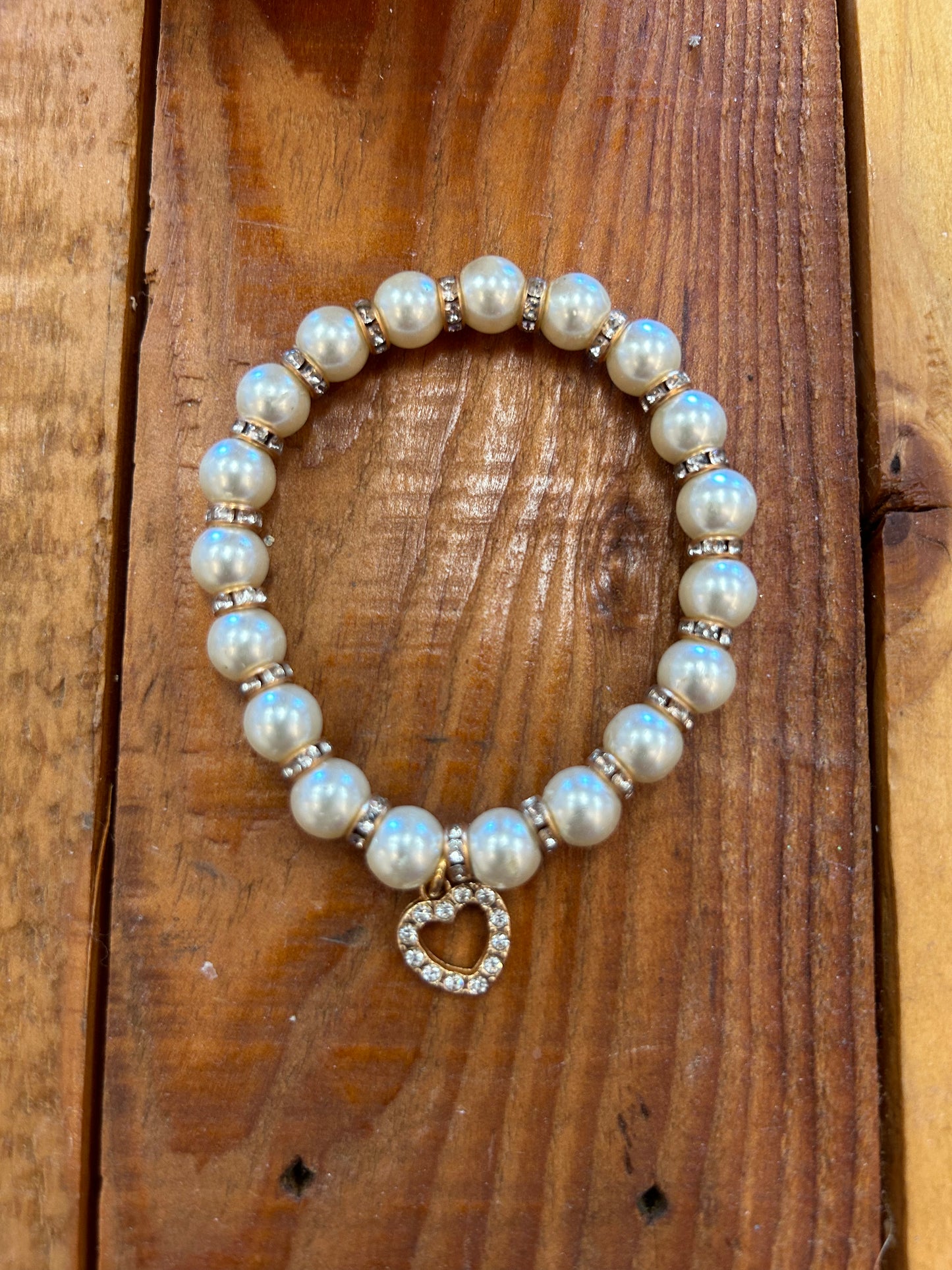 Pearl Heart/Rhinestone Bracelet