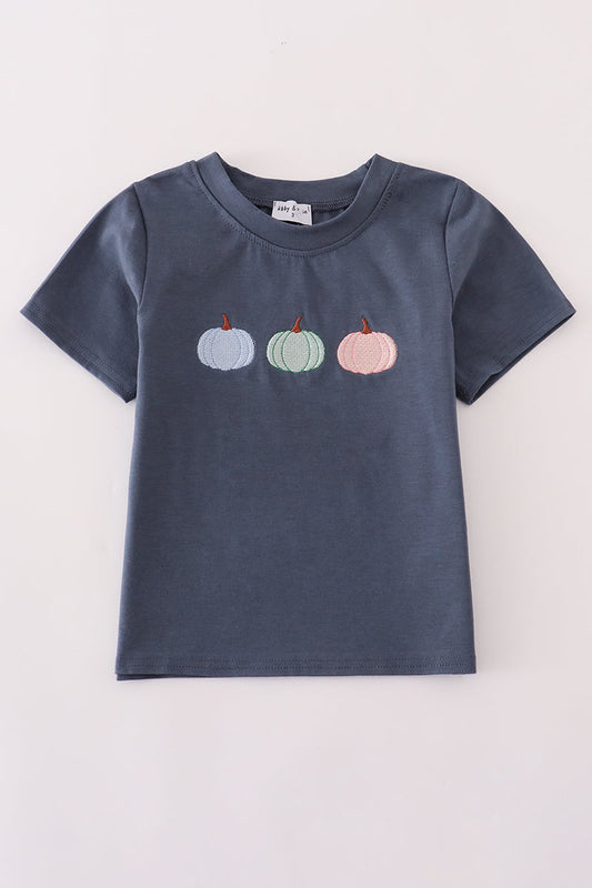 Embroidered Blue Pumpkin Shirt