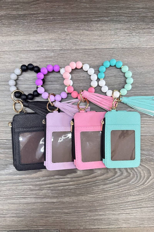 Silcone Beaded Bracelet Card Holder Keychain