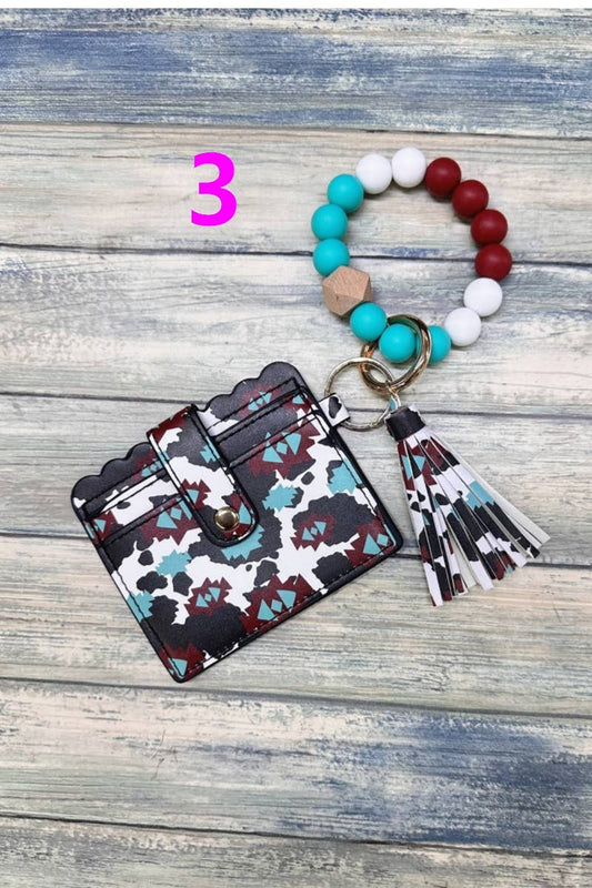 Silcone Beaded Bracelet Card Holder Keychain