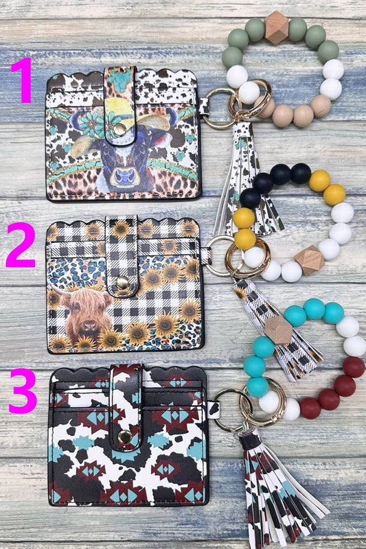 Silcone Beaded Bracelet Card Holder Keychain
