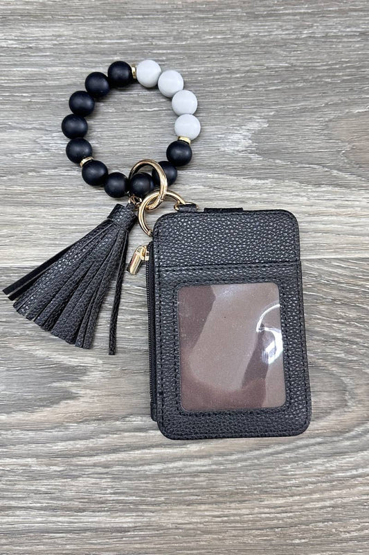 Silcone Beaded Bracelet Card Holder Keychain
