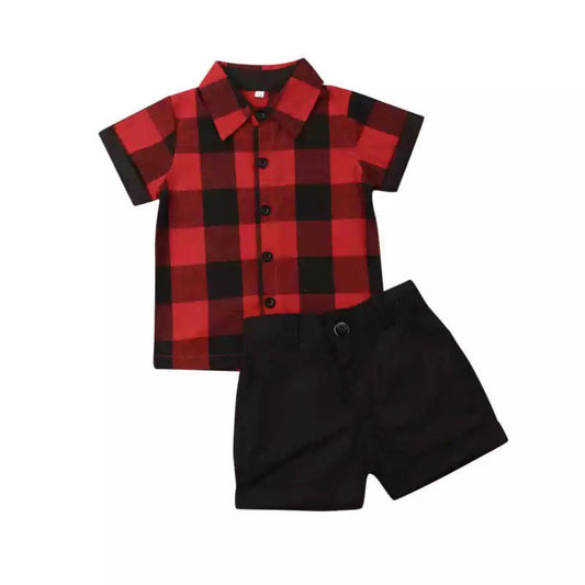 Red and Black Plaid Short set
