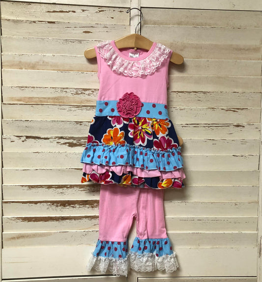 Pink Flower Capri Set